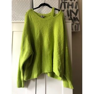 Cute neon oversized sweater with neck cutout!